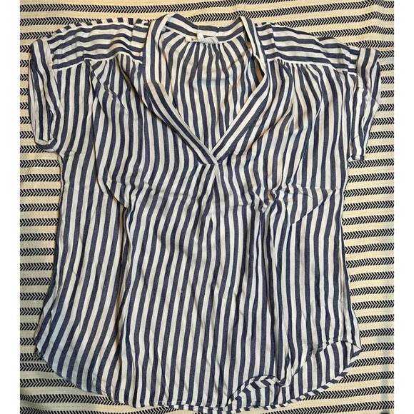Workshop Republic Clothing Tops - Workshop Republic‎ Clothing Striped V Neck Short Sleeve Blouse Women's M M Rayon